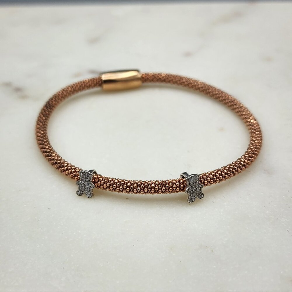 Links of London Stardust Mesh Sterling Silver Magnetic Bangle  W/ 2 Bear Charm